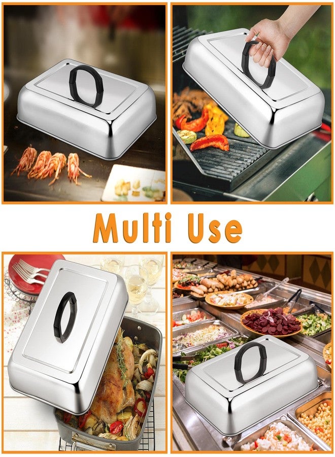 Leonyo 13" x 9" Rectangular Basting Cover Set of 2, Stainless Steel Heavy Duty Metal Cheese Melting Dome Lid for Outdoor & Indoor, Food Cover for Griddle, Dishwasher Safe - Image 5